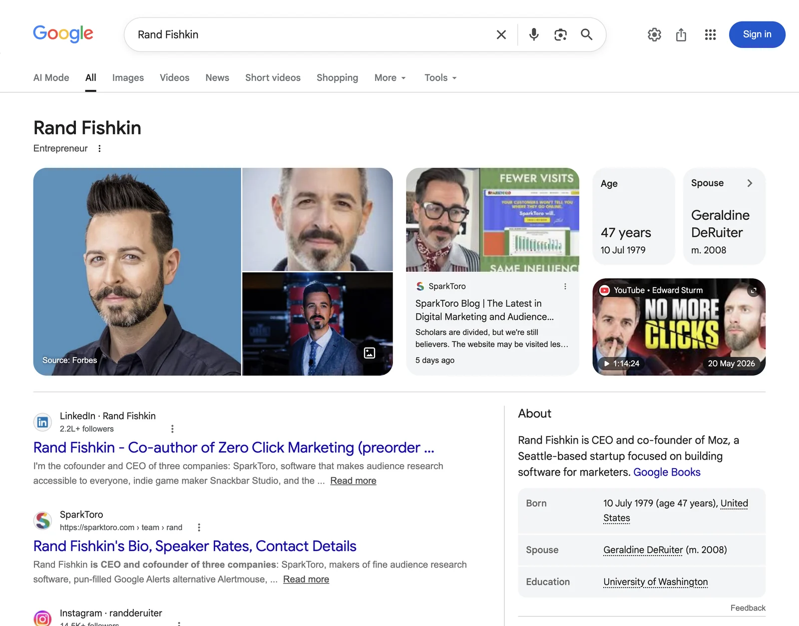 Google knowledge panel for Rand Fishkin