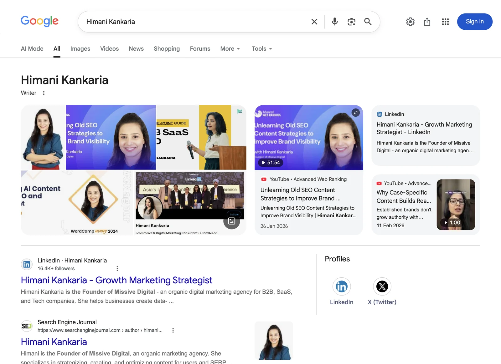 Google entity record for Himani Kankaria